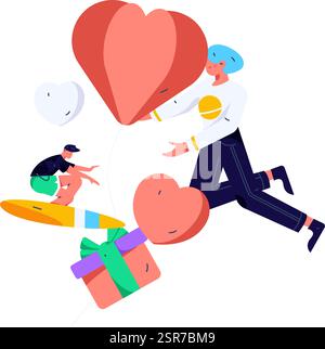 Joyeuse Saint-Valentin concept de vecteur de caractère plat illustration dessinée à la main Illustration de Vecteur