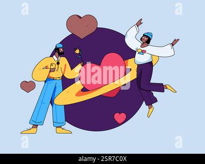 Joyeuse Saint-Valentin concept de vecteur de caractère plat illustration dessinée à la main Illustration de Vecteur