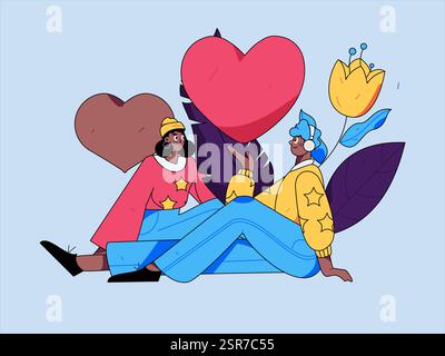 Joyeuse Saint-Valentin concept de vecteur de caractère plat illustration dessinée à la main Illustration de Vecteur