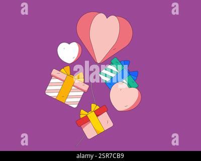 Joyeuse Saint-Valentin concept de vecteur de caractère plat illustration dessinée à la main Illustration de Vecteur