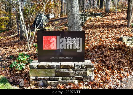 Signez pour Frank Lloyd Wight Bachman House au Crystal Bridges Museum of American Art à Bentonville, Arkansas. Banque D'Images