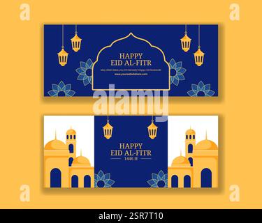 Festival islamique Eid Al-Fitr conception de bannière horizontale avec des éléments décoratifs Illustration de Vecteur