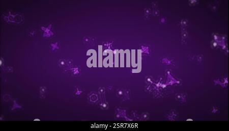 Image de molécules de lumière violette se déplaçant sur fond violet Banque D'Images