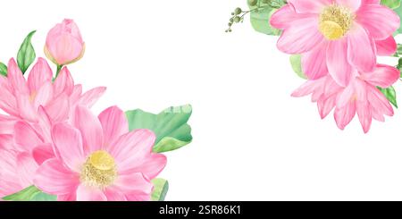 Bouquet de fleurs roses avec des bourgeons et des branches gracieuses. Illustration numérique aquarelle. Lotus indien avec de larges pétales et gypsophila isolé sur un w Banque D'Images