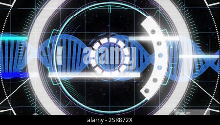 Image de brin d'adn, traitement de données numériques et balayage de oscilloscope Banque D'Images