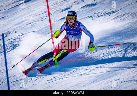 Saalbach Hinterglemm, Autriche. 15 février 2025. Ski alpin, Championnats du monde, Slalom, dames, Katharina Liensberger d'Autriche skie dans la première course. Crédit : Jens Büttner/dpa/Alamy Live News Banque D'Images