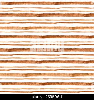 Motif rayé aquarelle sans couture dans des tons bruns chauds. Les coups de pinceau peints à la main créent une sensation naturelle et rustique. Parfait pour les textiles, les papiers peints Banque D'Images