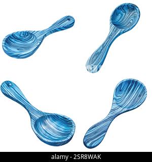 Une illustration à l'aquarelle dessinée à la main d'un ensemble de louches en bois dessiné à la main qui a été tracé par image et vectorisé. L'illustration est parfaite pour n'importe quel design pr Illustration de Vecteur