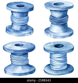 Une illustration à l'aquarelle dessinée à la main de Wooden spool Collection qui a été tracée par image et vectorisée. L'illustration est parfaite pour n'importe quel de Illustration de Vecteur