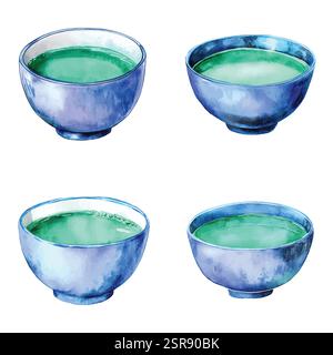 Une illustration d'aquarelle dessinée à la main de gros plan sur la boisson dans le bol, concept d'illustration dessinée à la main à l'aquarelle qui a été tracée par image et vectorisée. Le Illustration de Vecteur