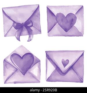 Une illustration d'aquarelle dessinée à la main d'un ensemble de lettres d'amour dessinées à la main qui a été tracée par image et vectorisée. L'illustration est parfaite pour n'importe quel pro du design Illustration de Vecteur