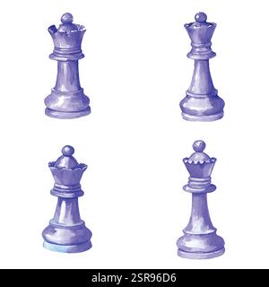 Illustration d'aquarelle dessinée à la main de pièces d'échecs d'aquarelle dessinées à la main qui a été tracée par image et vectorisée. L'illustration est parfaite pour n'importe quel de Illustration de Vecteur