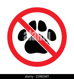 Pas d'animaux de compagnie et d'animaux autorisés symboles d'interdiction rouge marques d'empreinte de couleur noire. Aucun vecteur de signe animal défini. Panneau d'interdiction rouge sans animaux domestiques. Illustration de Vecteur