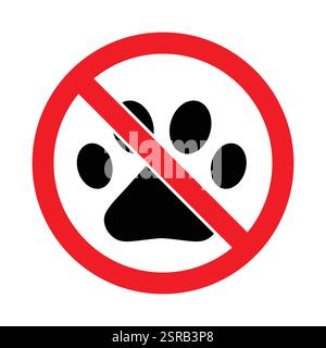 Pas d'animaux de compagnie et d'animaux autorisés symboles d'interdiction rouge marques d'empreinte de couleur noire. Aucun vecteur de signe animal défini. Panneau d'interdiction rouge sans animaux domestiques. Illustration de Vecteur