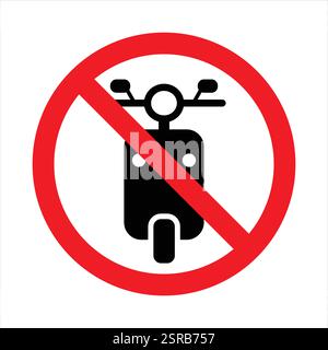 Icône de silhouette noire de la zone de livraison du cyclomoteur interdite. Symbole d'interdiction de scooter. Symbole de cercle d'arrêt rouge de moto rapide. Panneau routier interdit aux motos de circuler. Illustration de Vecteur