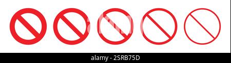 Icône de cercle de symbole rouge interdit, interdit, interdit définie avec une intensité de trait variée. Vecteur de symbole d'interdiction isolé sur fond blanc. Illustration de Vecteur