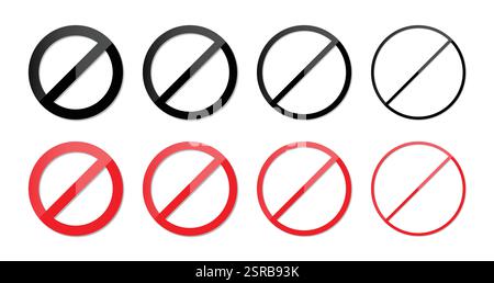 Ensemble de symbole d'interdiction en noir et rouge de couleur dans le style brillant. Stop, interdiction, panneaux interdits. Symbole rouge non ou interdit. Illustration vectorielle. Illustration de Vecteur