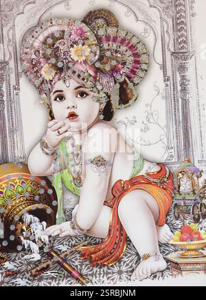 Krishna enfant peintures, Mathura, Uttar Pradesh, Inde, Asie Banque D'Images