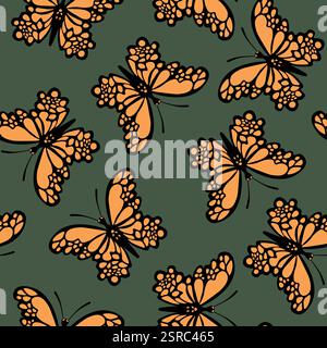 Motif sans couture avec fleurs et papillons colorés. Illustration vectorielle plate couleur pour invitation, affiche, carte, textile, tissu. Papillon Illustration de Vecteur
