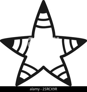 Étoile à cinq branches montrant des segments rayés dans un style noir et blanc simple, adapté à diverses fins de conception liées au classement, à la célébration, à la réalisation et aux décorations festives Illustration de Vecteur