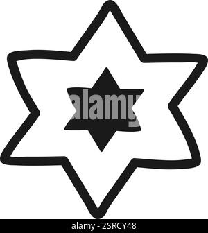 Illustration dessinée à la main mettant en vedette une étoile de David proéminente nichée dans une étoile plus grande, symbolisant un lien fort avec l'héritage juif, la foi et l'identité culturelle Illustration de Vecteur