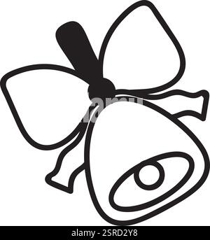 Doté d'un simple dessin noir et blanc d'une cloche de Noël ornée d'un noeud, parfait pour rehausser les cartes de vœux ou ajouter du charme aux décorations de vacances Illustration de Vecteur