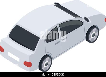 Berline générique blanche garée en vue isométrique, illustrant les concepts de l'industrie automobile, des transports et de la mobilité moderne en milieu urbain Illustration de Vecteur