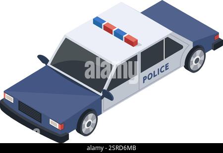 Voiture de police isométrique conduite avec des feux clignotants, assurant la sécurité et l'ordre dans l'environnement urbain, représentant l'application de la loi et l'intervention d'urgence Illustration de Vecteur