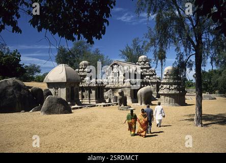 Cinq raths, Mahabalipuram Mamallapuram, Tamil Nadu, Inde, Asie Banque D'Images