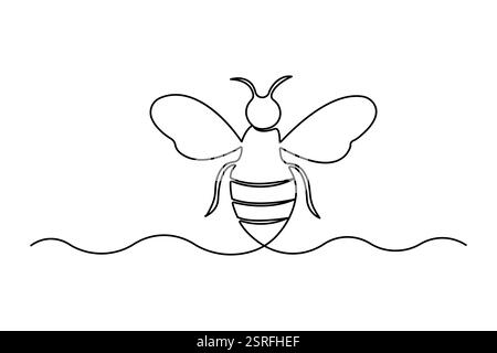 Bee dessin continu d'une ligne et icône vectorielle de contour minimaliste Illustration de Vecteur