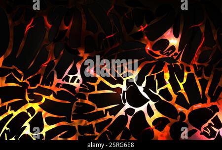 Motif de fissures de lave - fissures rouges jaunes incandescentes à travers la surface sombre, texture volcanique abstraite avec des effets de lumière fondue, fractures brûlantes backgro Illustration de Vecteur