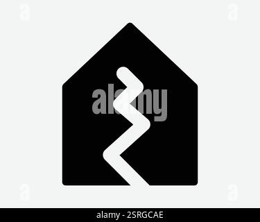 Tremblement de terre bâtiment Crack Maison dommages détruire la structure de destruction échouer frein noir blanc icône signe symbole illustration graphique vecteur Illustration de Vecteur