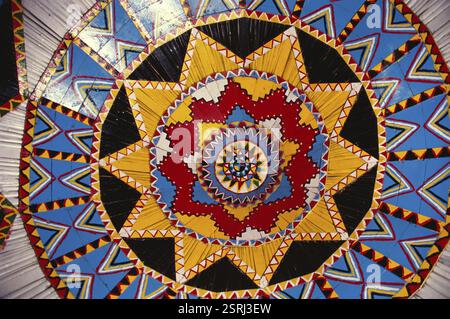 Plafond peint de Bhunga, Banni, Kutch Kachchh, Gujarat, Inde, Asie Banque D'Images