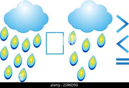 Jeu éducatif pour les enfants, comparaison du nombre de gouttes. Illustration de Vecteur