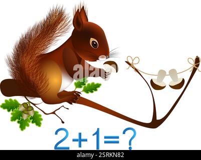 Addition mathématique, formation numéro trois, jeux éducatifs pour les enfants. Illustration de Vecteur