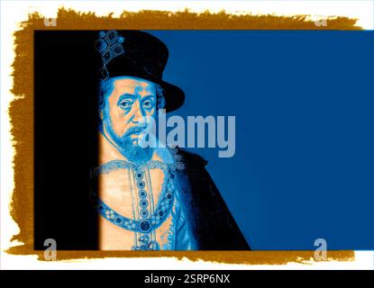 James VI et moi, James Charles Stuart, 1566 – 1625, roi d'Angleterre, d'Écosse et d'Irlande, édité numériquement d'après un tableau de John de Critz Banque D'Images