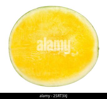sentier de pastèque jaune tranché isolé sur blanc Banque D'Images