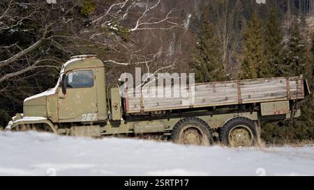 Abandonné l'armée oldtimer a détruit le véhicule de camion Tatra de république tchèque. Banque D'Images