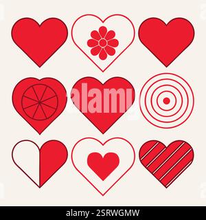 Motif de coeur rouge et noir stylisé Vector Art pour des projets de design dynamiques et créatifs Illustration de Vecteur