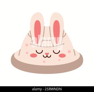 Illustration d'un chapeau seau doux et confortable sur le thème du lapin avec de longues oreilles souples et un joli visage dormant, conçu pour les tenues adorables des enfants. Illustration de Vecteur