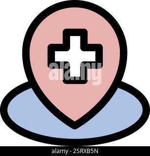 Premiers soins et emplacement de l'hôpital - icône de pharmacie et de médecine propre et moderne Illustration de Vecteur