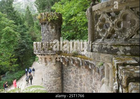 Sintra, Portugal. Les montagnes verdoyantes s'élèvent de façon spectaculaire de la plaine côtière, leurs pentes couvertes d'une tapisserie vibrante d'eucalyptus et de pin pour Banque D'Images