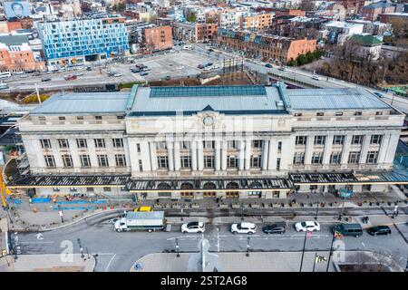 Baltimore Maryland - 23 février 2022 : vue aérienne d'une Penn Station à Baltimore regardant l'entrée principale Banque D'Images