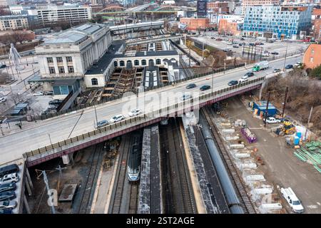 Baltimore Maryland - 23 février 2022 : vue aérienne d'une Penn Station à Baltimore vers le nord Banque D'Images
