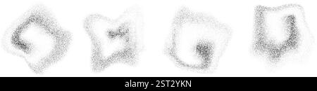 Formes de gouttes à gradient en pointillés fluides. Taches et taches granuleuses. Jeu d'objets liquides noirs pointillés. Des éclaboussures de bruit et des éclaboussures se forment. Dissolution de la texture de poussière de sable. Eléments demi-ton à évanouissement vectoriel Illustration de Vecteur