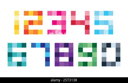 Ensemble de nombres style de pixel composé de 1, 2, 3, 4, 5, 6, 7, 8, 9, 0 Illustration de Vecteur