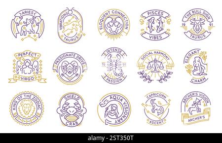 Ensemble de 15 icônes de logo Zodiac Illustration de Vecteur