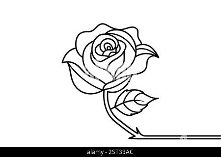 Le design minimaliste de cette élégante fleur de rose est idéal pour l'art floral, la beauté et les thèmes romantiques, et est dessiné avec une ligne continue. Illustration de Vecteur