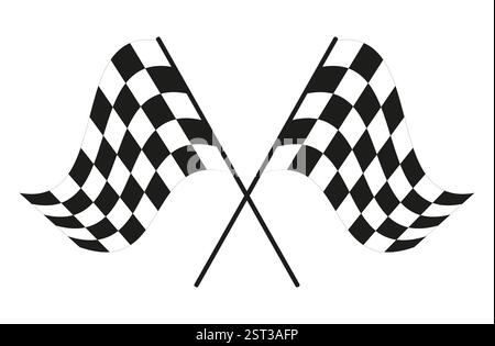 Drapeaux de course à damiers croisés isolés sur fond blanc. Symbole de la ligne d'arrivée, de la compétition de sport automobile et de la vitesse Illustration de Vecteur