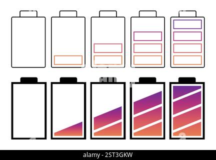 Un jeu de batteries avec différents indicateurs de charge. Illustration vectorielle Illustration de Vecteur